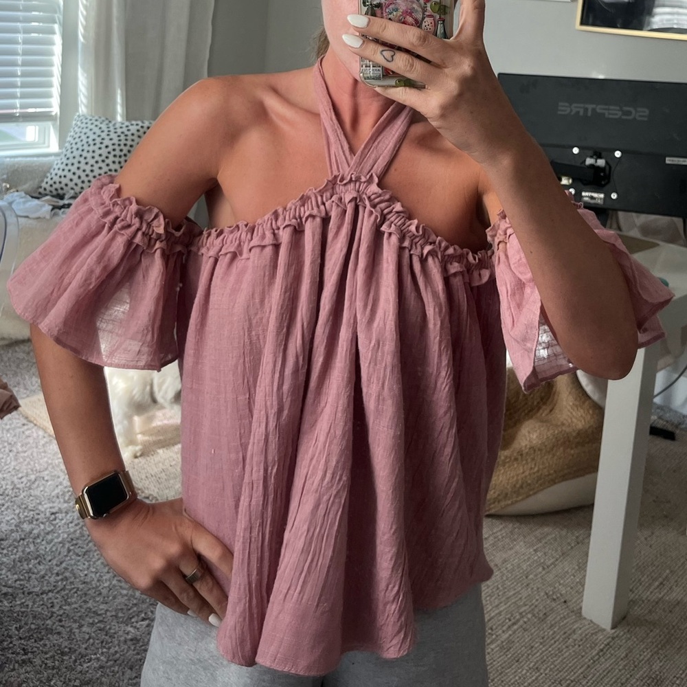 Misa Los Angeles Pink Ruffled Smocked Blouse